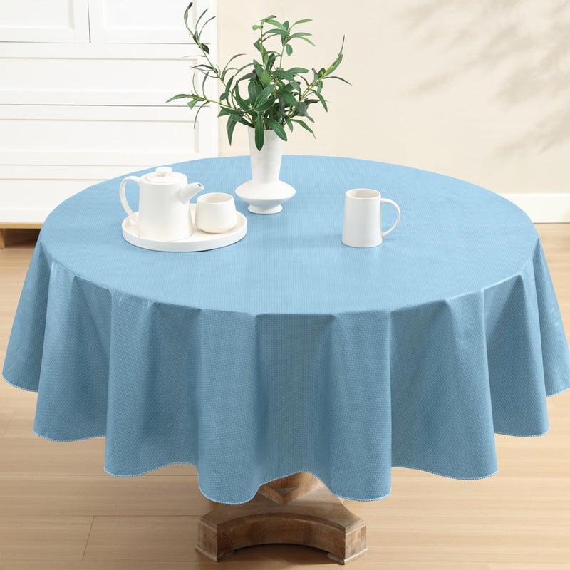 Newbridge Basketweave Vinyl Flannel Backed Tablecloth, 70 Inch Round, Blue, Basket Weave Textured Indoor Outdoor Waterproof Table Cover for Patio, Kitchen, Dining - Image 1